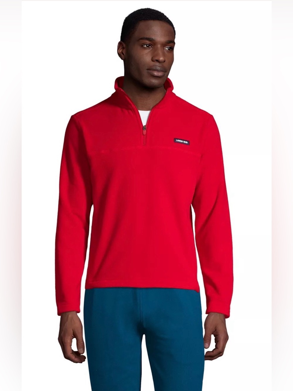 LANDS’ END Men's Bright Red 1/4 Zip Fleece Pullover. Size Large Tall